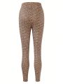 Teen Girl Sheer Leopard Print High Waisted Comfortable Elastic Leggings For Elegant Outfit