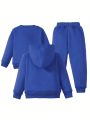 SHEIN Women's Fleece Hooded Sweatshirt, Round Neck Sweatshirt And Sweatpants 3pcs/Set