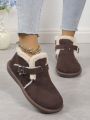 Women's Short Brown Snow Boots Furry Boots Flat Heel Autumn Shoes