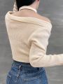 DAZY Solid Color Off Shoulder Short Sweater
