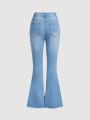 SHEIN Tween Girls' High Stretch Distressed Flared Jeans With Washed Finish