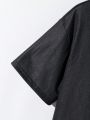 SHEIN Kids EVRYDAY Tween Boys' Casual Streetwear Dark Gradient Pattern Round Neck Sweater Vest T-Shirt And Shorts Knit 2pcs Set
