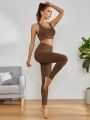 2pcs Seamless High Stretch Yoga Set Sports Suit Racer Back Sports Bra Bubble Butt Push Up Leggings