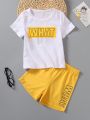 SHEIN Little Boys' Letter Printed 2pcs Outfit