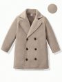 SHEIN Kids EVRYDAY Little Boys' Solid Color Double-Breasted Peacoat With Lapel Collar