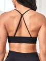 Yoga Basic Adjustable Shoulder Strap, Twist Knot Front Design, Sexy And Fashionable, Everyday Wear Seamless Yoga Sports Bra