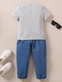 SHEIN Toddler Boys' Patch Detail T-shirt And Long Pants