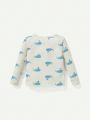 Cozy Cub Baby Boy Snug Fit Pajama Set, Cartoon Whale Pattern Round Neck Long Sleeve Top And Footed Pants (2pcs)