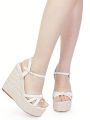 Women Espadrille Sandals High Wedges Ankle Strappy Peep Toe Platform Rome Shoes Casual Concise Summer Sandals