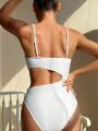 Solid Color Hollow Strap Sexy One Piece Swimsuit