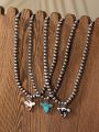 3 Pcs Western Cow Head Faux Navajo Pearl Beaded Necklaces Set for Women
