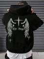 Manfinity EMRG Men's Hooded Sweatshirt With Wing & Letter Print And Drawstring Detail, Winter