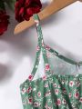 SHEIN Kids SUNSHNE Young Girl Floral Printed Spaghetti Strap Dress