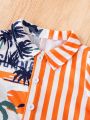 Baby Boy's Coconut Tree Print Striped Casual Outfit