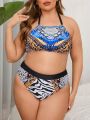 SHEIN Swim BohoFeel Plus Size Printed Patchwork Swimsuit Set