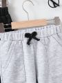 SHEIN Kids KDOMO Toddler Boys' Patchwork Pocket Decor 2pcs/Set Versatile Sports Pants