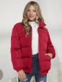 Girls' Solid Color Coat With Heart Print