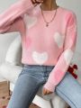 SHEIN Essnce Women's Heart Pattern Off Shoulder Sweater