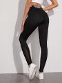 Yoga High Street Letter Tape Running Tights High Stretch Training Tights With Contrast Mesh