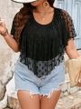 Plus Size Mesh Patchwork Round Neck Casual T-Shirt