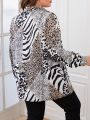 SHEIN CURVE+ Plus Size Leopard And Zebra Print Long Sleeve Shirt