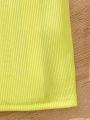 SHEIN Kids Cooltwn Tween Girls' Irregular Shoulder Macaron Color Series Dress