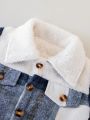 Baby Boys' Thickened Plush Warm Blue Plaid Casual Daily Sports Jacket For Autumn/winter