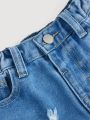 SHEIN Young Girls' Distressed Denim Jeans With Pockets