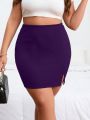 SHEIN Privé Women's Plus Size Pleated And Slit Midi Skirt
