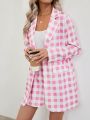 SHEIN Frenchy Women'S Plaid Suit Jacket And Skirt Set