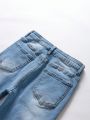 New Arrival Tween Boy's Casual Stylish Mid Blue Ripped Washed Denim Shorts