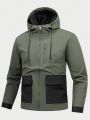Fitness Men's Color Blocking Hooded Zipper Closure Drawstring Sports Jacket