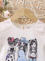 SHEIN Kids QTFun Girls' Casual Short Sleeve Printed Shirt With Hi-Low Hem, Summer