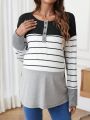 SHEIN Maternity Striped Button Placket Half-open T-shirt
