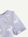Cozy Cub Baby Girl's Snug Fit Pajama Set Featuring Cartoon Unicorn Pattern, Short Sleeve Crewneck Top And Footed Pants