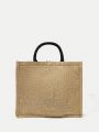 SHEIN VCAY 1pc Solid Color -linen Fashionable Minimalist Personalized All-match Tote Bag