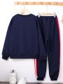 SHEIN Boys' Loose Fit Casual French Fries Print Hoodie And Sweatpants Set