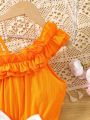 SHEIN Kids SUNSHNE Tween Girls' Floral Print Irregular Collar Sleeveless Dress