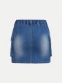 Teen Girls' High Waisted Denim Utility A-Line Skirt