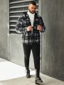 Men's Checked Zipper Front Hooded Jacket With Flap Pockets