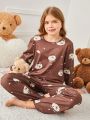 Tween Girls' Cartoon Cute Animals All Over Print Pajama Set, 2pcs