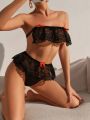 SHEIN Women's Sexy Bowknot Decor See-Through Lace Lingerie Set