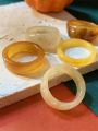 6pcs/set Transparent Resin Ring Thick Circle Set Personalized Swirl Pattern Irregular Shape Finger Ring (hand-dyed Craft, The Pattern Of The Ring Is Not The Same, There Is Color Difference)