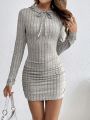SHEIN Frenchy Ladies' Solid Color Slim Fit Knitted Hooded Bodycon Dress