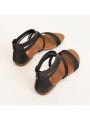 Women's  With Zipper Gladiator Sandals Summer Flat Thong Cross Strappy Sandals Trendy Roman Shoes
