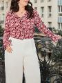 SHEIN Frenchy Plus Size Vacation Floral Print Ruffled Edge Blouse