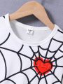 Summer New Spider Web Pattern Printed Short Sleeve T-shirt For Toddler Boys