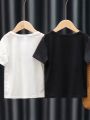 SHEIN Kids EVRYDAY 2pcs/Set Boys' Casual Smiling Face Black And White Short Sleeve T-Shirt For Summer