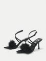 SHEIN ICON Feather Decor Stiletto Heeled Ankle Strap Sandals