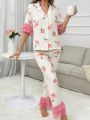 Women'S Floral Print Top, Trousers And Pajama Set